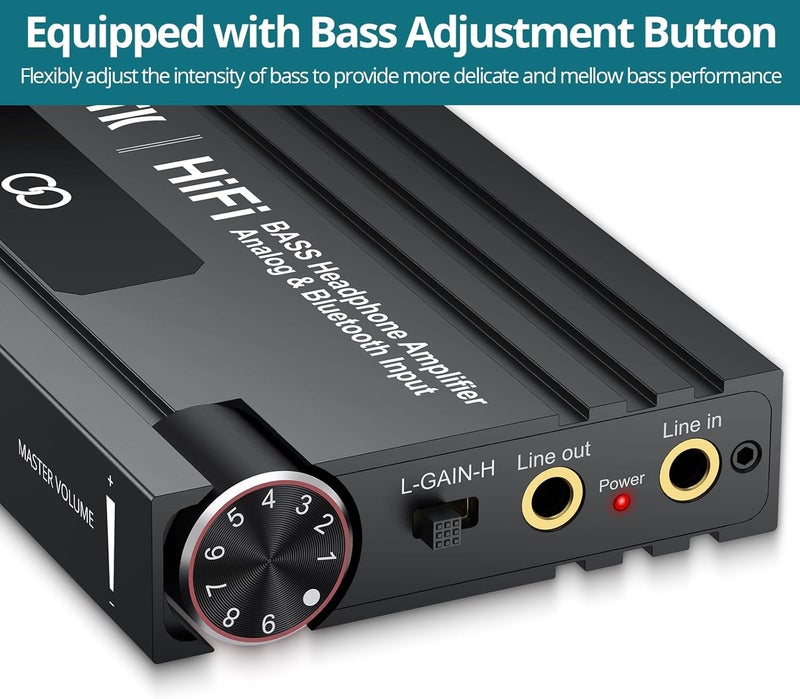 YGiTK Professional 16-600Ω Bluetooth Headphone Amplifier with Bass Boost,3.5mm Portable HiFi Earphone Amplifiers,Gain Switch Bass Volume Adjust & Aluminum Case,Rechargeble Headphone Amp for Laptop - Image 4